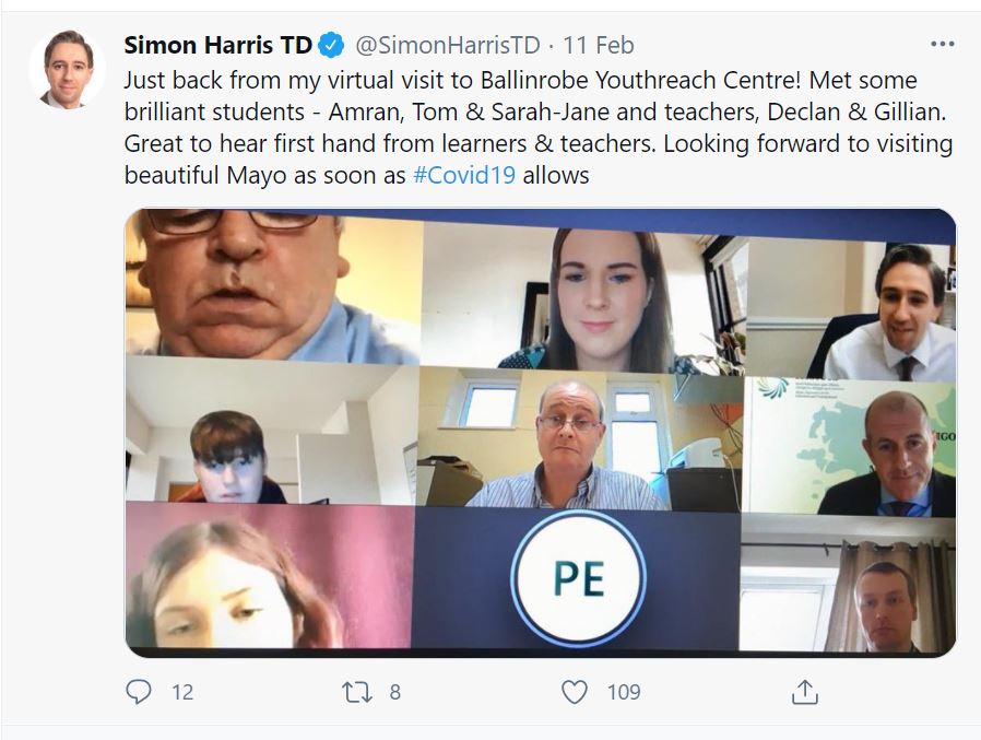 Minister Harris says, ‘the Future is Bright for Students in Ballinrobe Youthreach’.